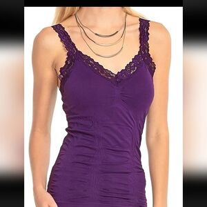 MOPAS Purple Womens camisole wrinkle fitted body Lace Straps ONE SIZE TWC306 NWT